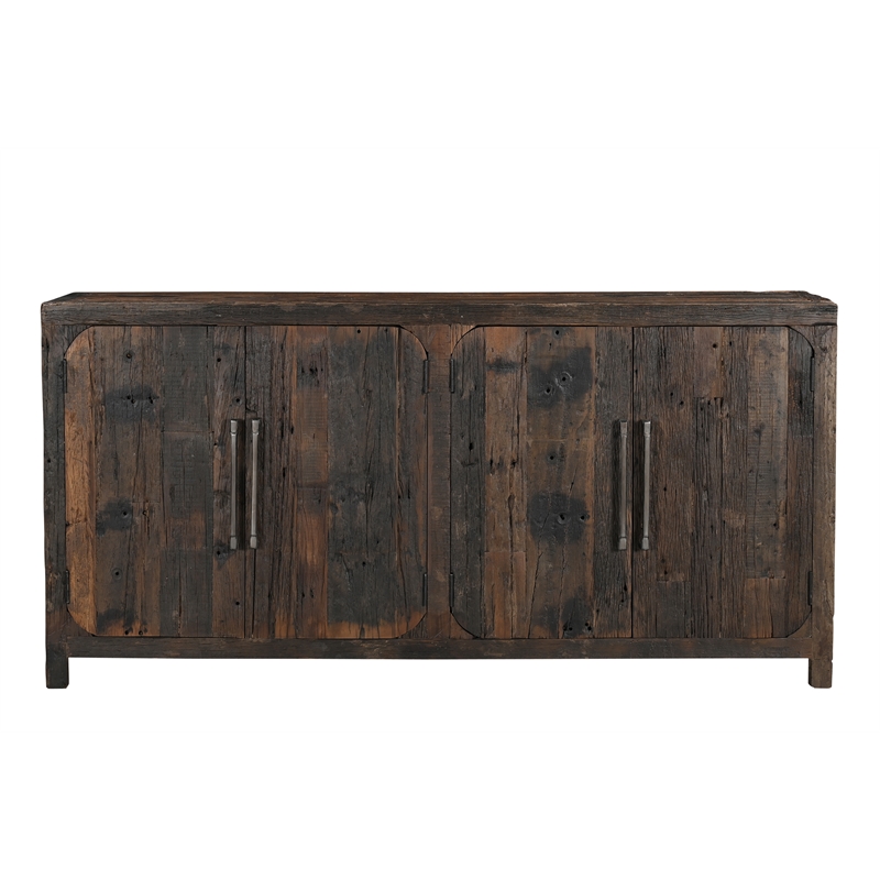 Pemberly Row Farmhouse 4-Door Solid Wood Sideboard in Dark Brown