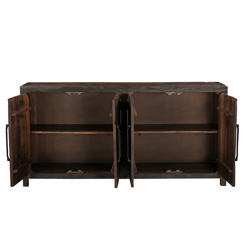 Pemberly Row Farmhouse 4-Door Solid Wood Sideboard in Dark Brown