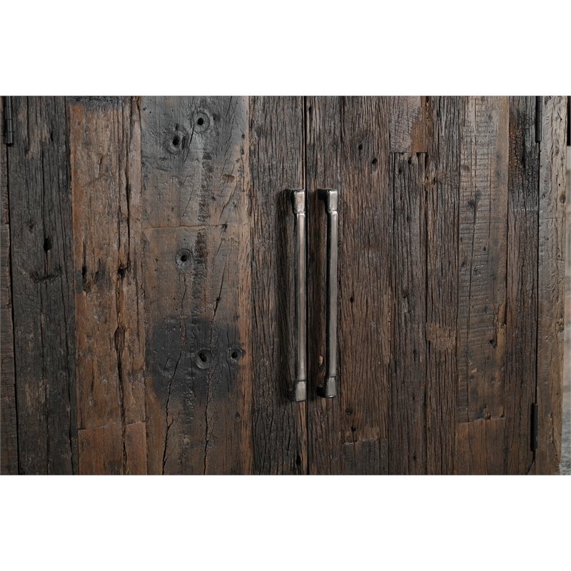 Pemberly Row Farmhouse 4-Door Solid Wood Sideboard in Dark Brown