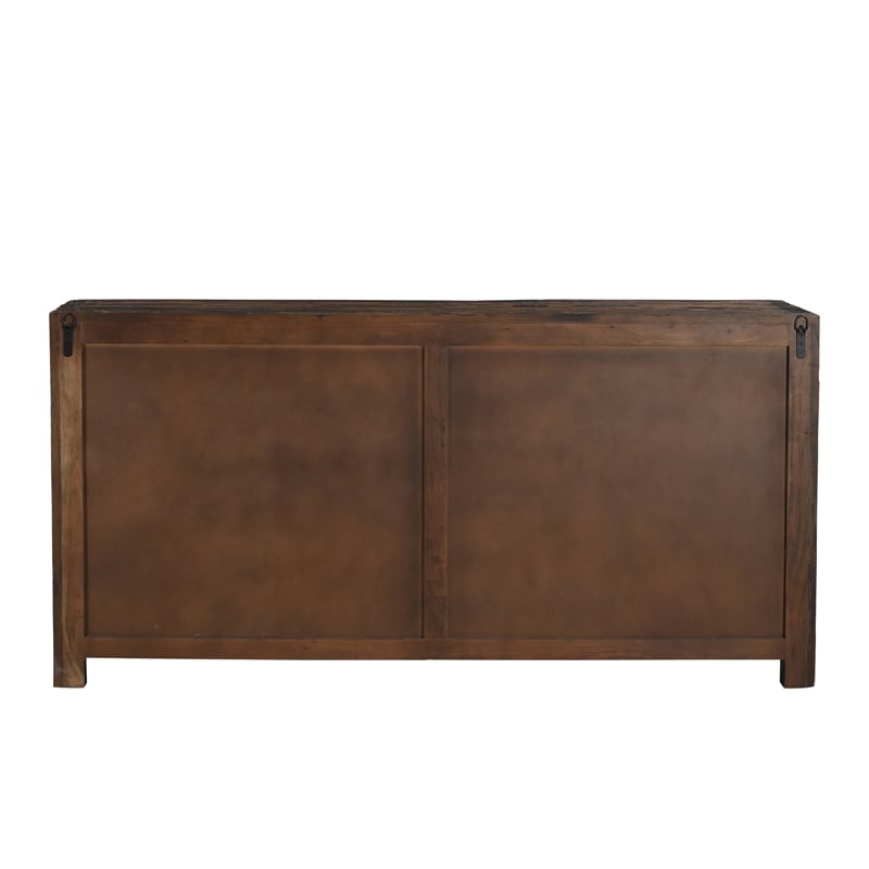 Pemberly Row Farmhouse 4-Door Solid Wood Sideboard in Dark Brown