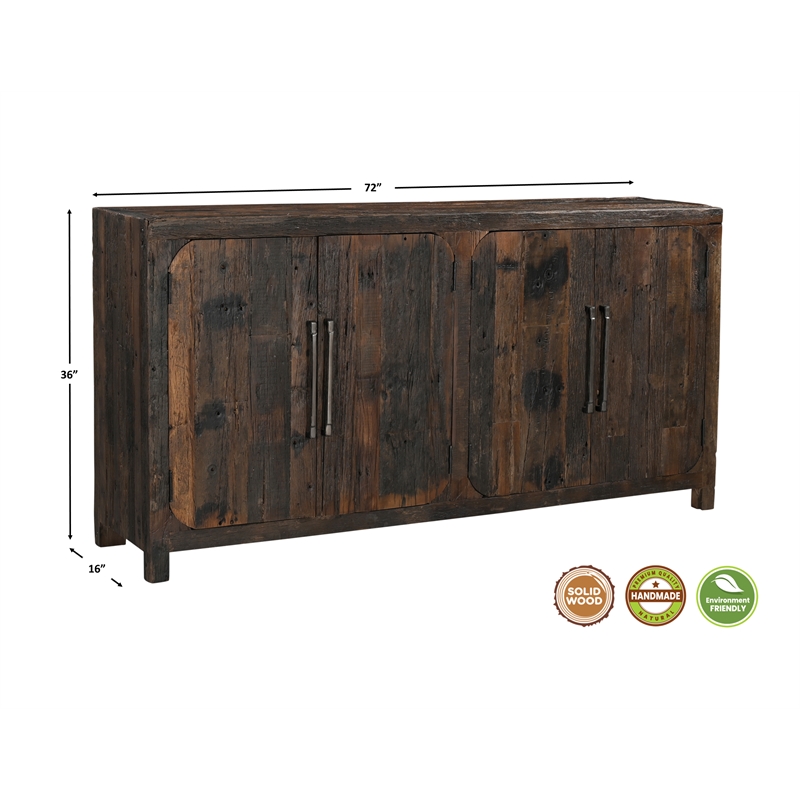 Pemberly Row Farmhouse 4-Door Solid Wood Sideboard in Dark Brown
