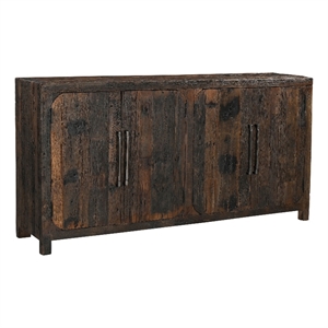 Pemberly Row Farmhouse 4-Door Solid Wood Sideboard in Dark Brown