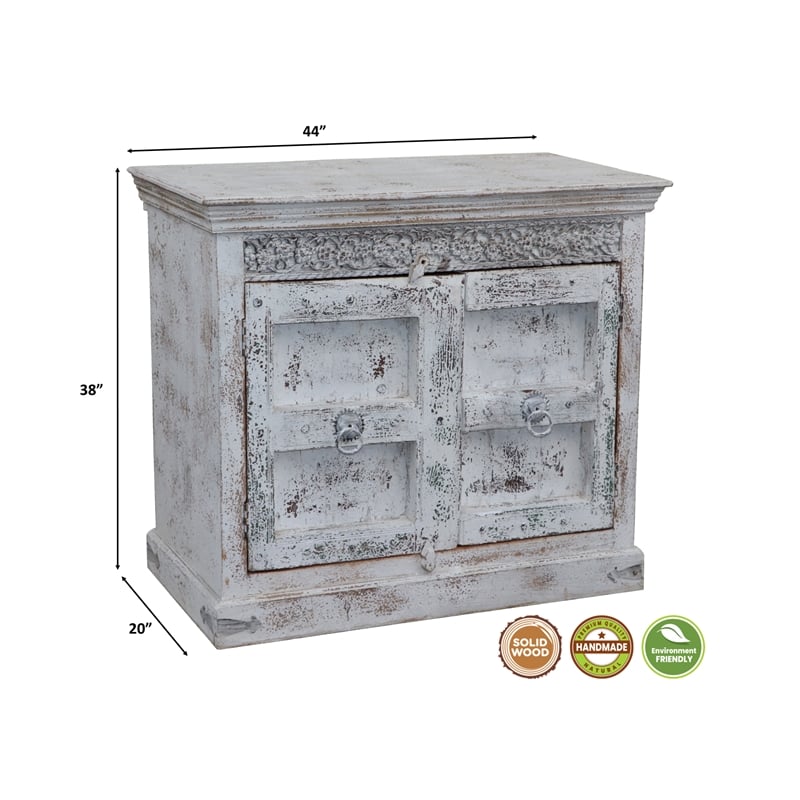 Pemberly Row Farmhouse 2-Door Solid Wood Sideboard in White Finish