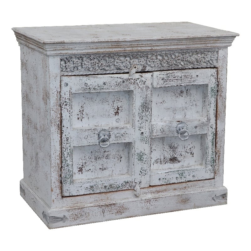 Pemberly Row Farmhouse 2-Door Solid Wood Sideboard in White Finish