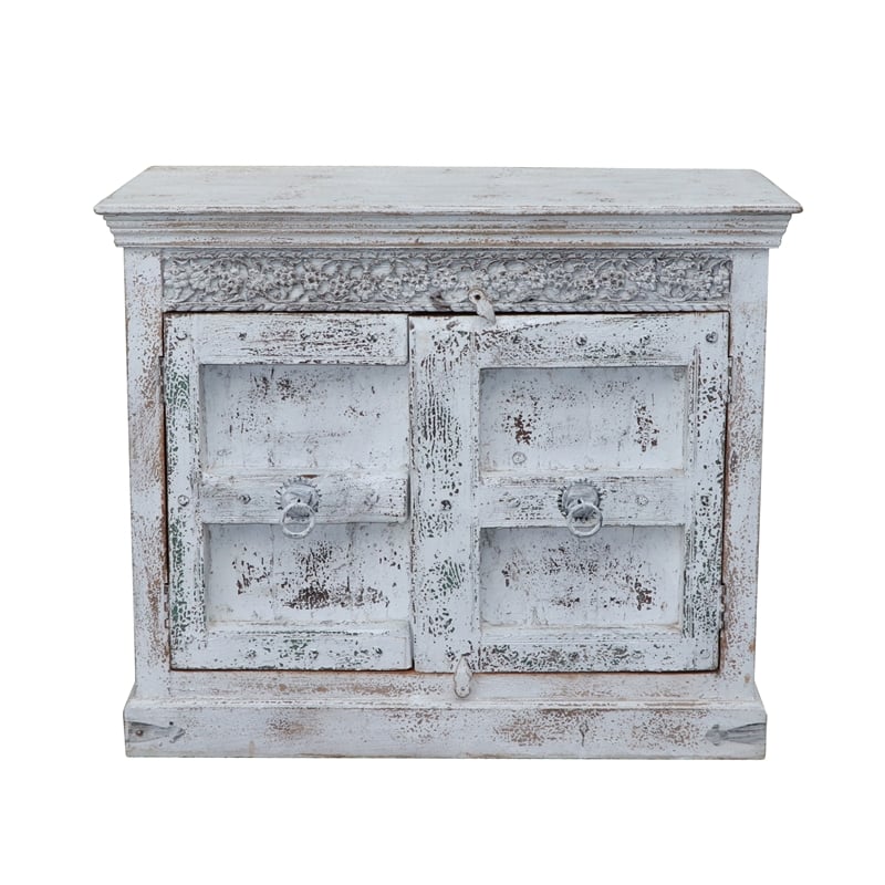 Pemberly Row Farmhouse 2-Door Solid Wood Sideboard in White Finish