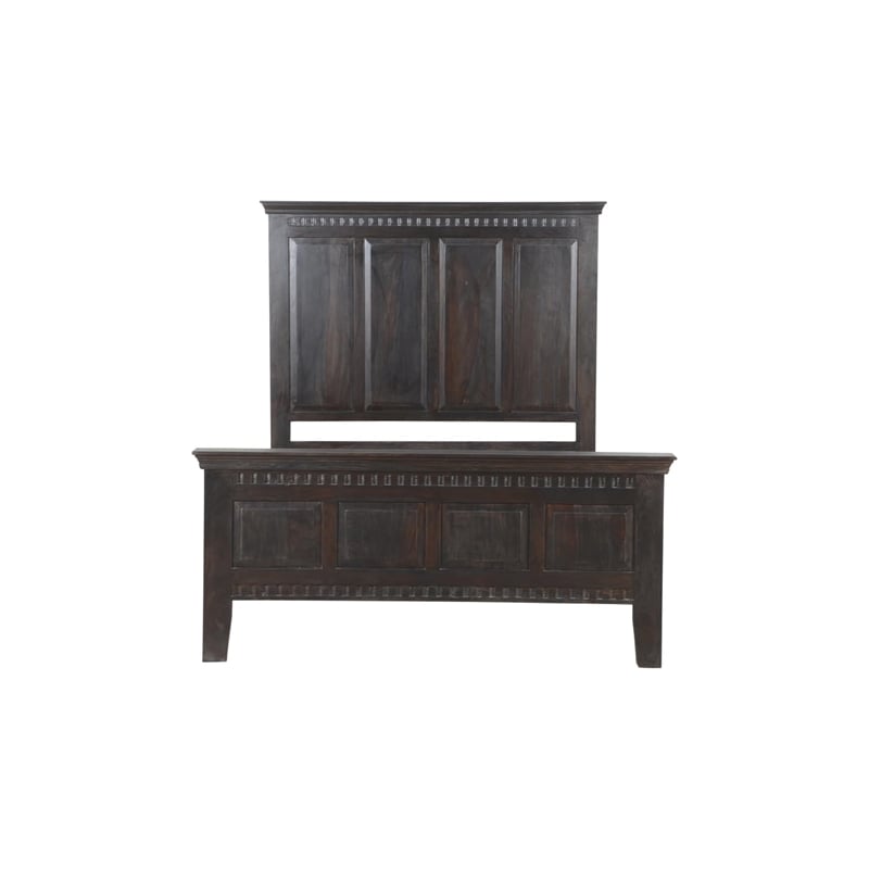 Pemberly Row Farmhouse Solid Wood Queen Panel Bed in Dark Brown