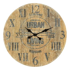 Pemberly Row Farmhouse Round Solid Wood Wall Clock in Weathered Beige