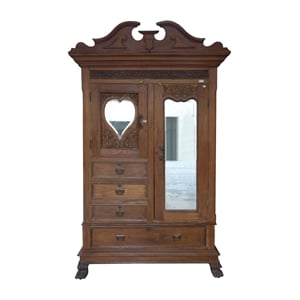 Pemberly Row Farmhouse 2-Door 4-drawer Solid Wood Cabinet in Brown