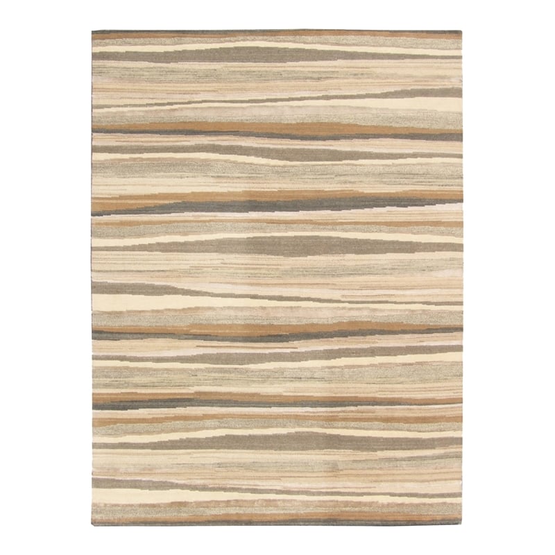 Pemberly Row 9' x 12' Abstract Wave Wool Area Rug in Brown/Beige