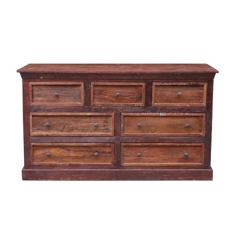 Pemberly Row Farmhouse 7-drawer Solid Wood Dresser in Brown Finish