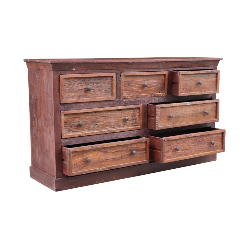 Pemberly Row Farmhouse 7-drawer Solid Wood Dresser in Brown Finish