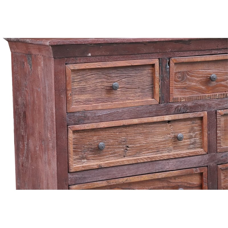 Pemberly Row Farmhouse 7-drawer Solid Wood Dresser in Brown Finish
