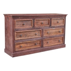 Pemberly Row Farmhouse 7-drawer Solid Wood Dresser in Brown Finish