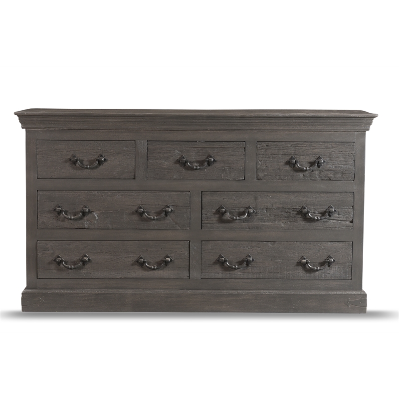 Pemberly Row Farmhouse 7-drawer Solid Wood Dresser in Dark Brown