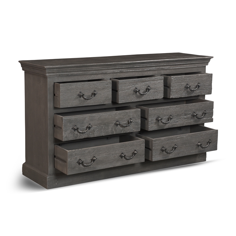 Pemberly Row Farmhouse 7-drawer Solid Wood Dresser in Dark Brown