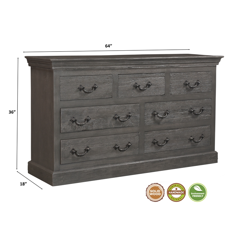 Pemberly Row Farmhouse 7-drawer Solid Wood Dresser in Dark Brown