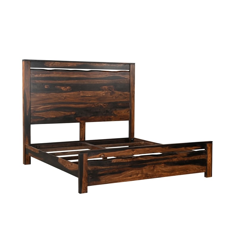 Pemberly Row Live Edge Solid Wood King Panel Bed in Dark Brown
