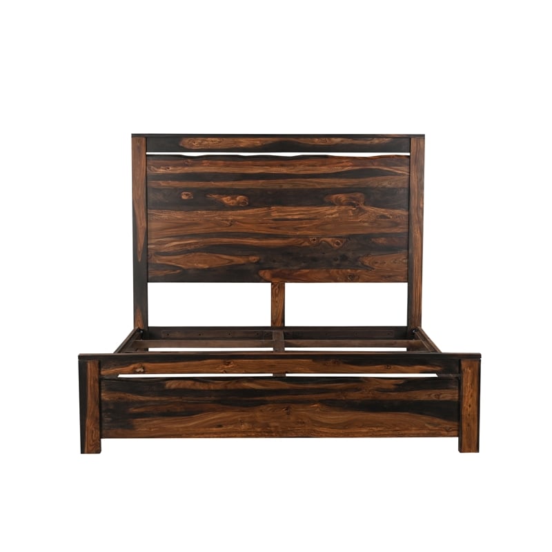 Pemberly Row Live Edge Solid Wood King Panel Bed in Dark Brown