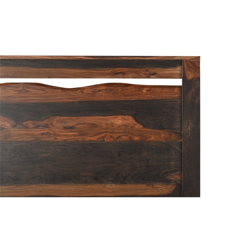 Pemberly Row Live Edge Solid Wood King Panel Bed in Dark Brown