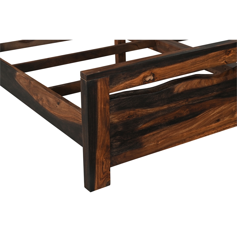 Pemberly Row Live Edge Solid Wood King Panel Bed in Dark Brown