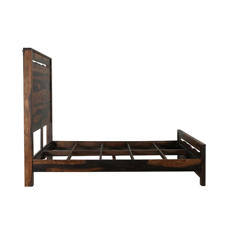 Pemberly Row Live Edge Solid Wood King Panel Bed in Dark Brown