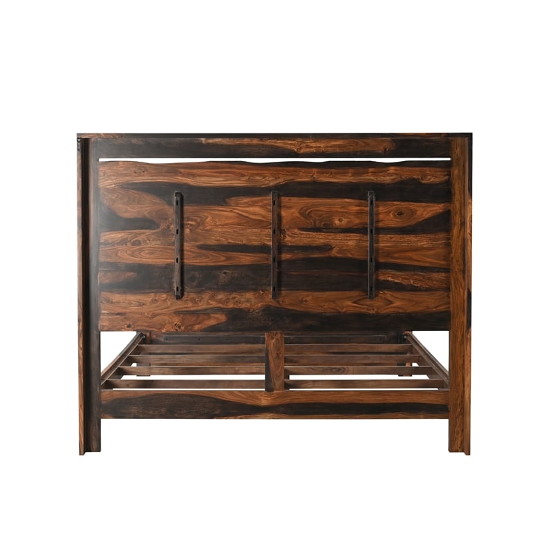 Pemberly Row Live Edge Solid Wood King Panel Bed in Dark Brown