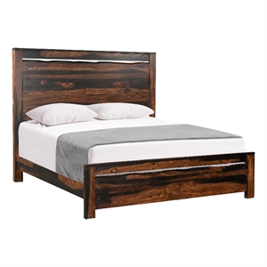 Pemberly Row Live Edge Solid Wood King Panel Bed in Dark Brown