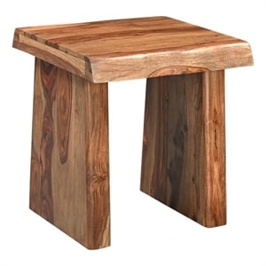 Pemberly Row Mid-Century Live Edge Solid Wood End Table in Brown