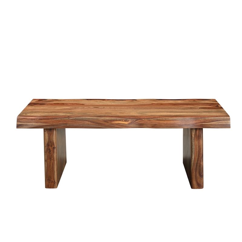 Pemberly Row Mid-Century Live Edge Solid Wood Coffee Table in Brown