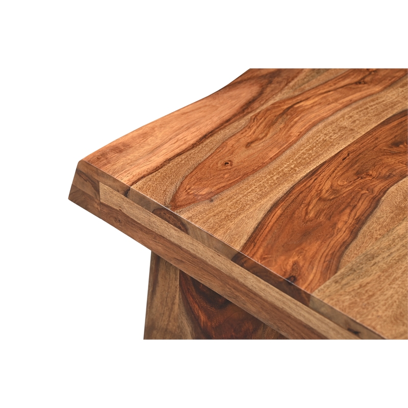 Pemberly Row Mid-Century Live Edge Solid Wood Coffee Table in Brown