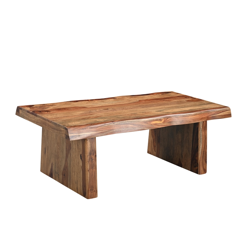 Pemberly Row Mid-Century Live Edge Solid Wood Coffee Table in Brown
