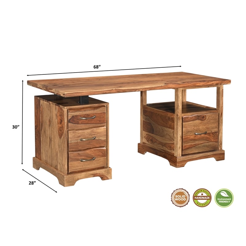 Pemberly Row 4-drawer Live Edge Solid Wood Writing Desk in Brown