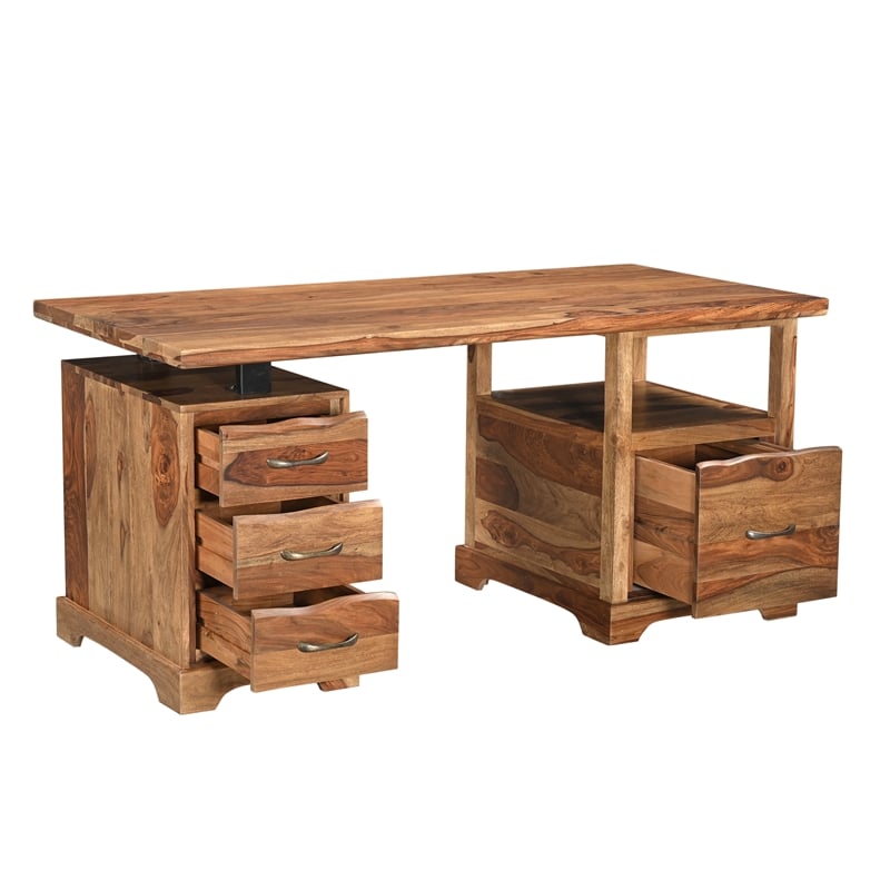 Pemberly Row 4-drawer Live Edge Solid Wood Writing Desk in Brown