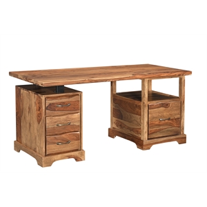 Pemberly Row 4-drawer Live Edge Solid Wood Writing Desk in Brown
