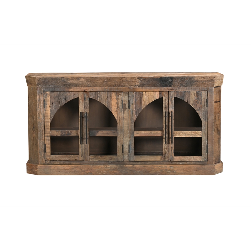 Pemberly Row Farmhouse 4-Door Solid Wood Sideboard in Dark Brown