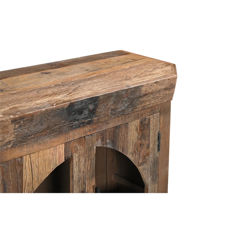 Pemberly Row Farmhouse 4-Door Solid Wood Sideboard in Dark Brown