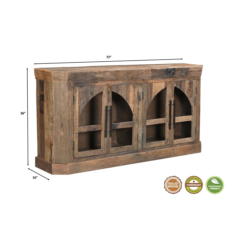 Pemberly Row Farmhouse 4-Door Solid Wood Sideboard in Dark Brown