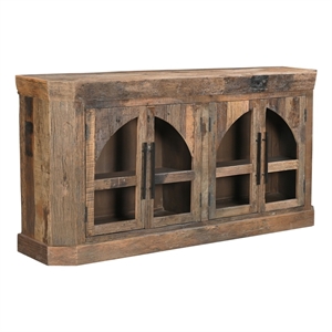 Pemberly Row Farmhouse 4-Door Solid Wood Sideboard in Dark Brown