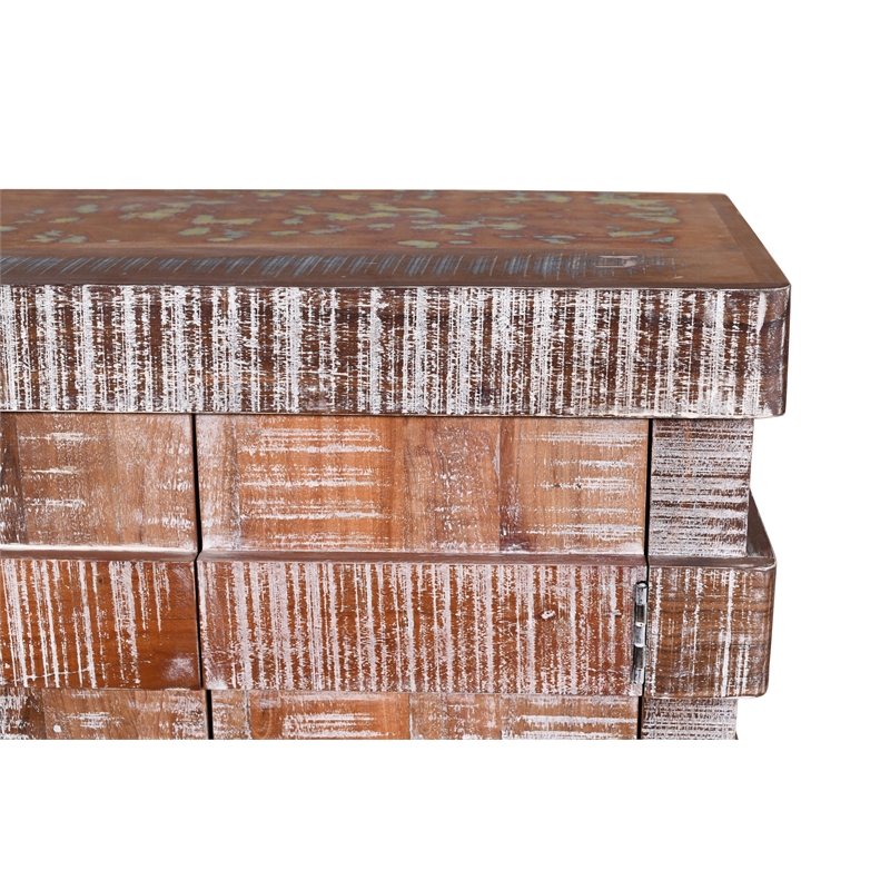 Pemberly Row Farmhouse 4-Door Solid Wood Sideboard in Dark Brown