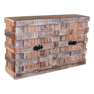 Pemberly Row Farmhouse 4-Door Solid Wood Sideboard in Dark Brown