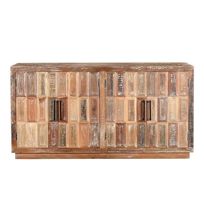 Pemberly Row 4-Door Solid Wood Sideboard in Multicolor Brown