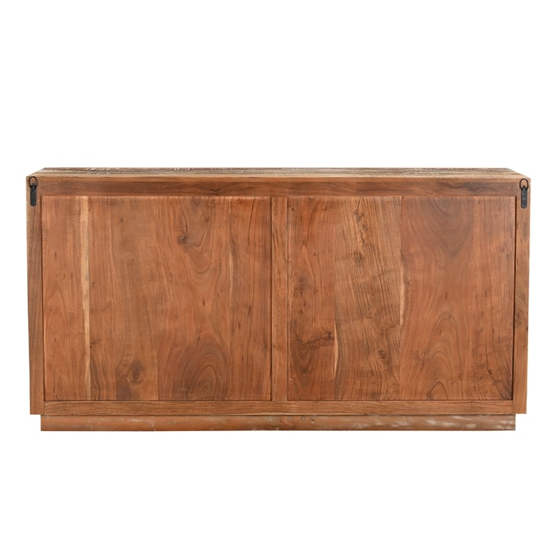 Pemberly Row 4-Door Solid Wood Sideboard in Multicolor Brown