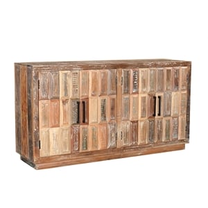 Pemberly Row 4-Door Solid Wood Sideboard in Multicolor Brown