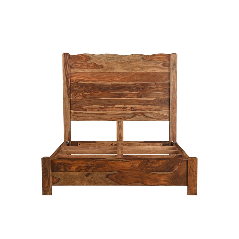 Pemberly Row Mid-Century Live Edge Solid Wood Queen Panel Bed in Brown