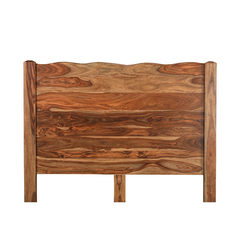 Pemberly Row Mid-Century Live Edge Solid Wood Queen Panel Bed in Brown