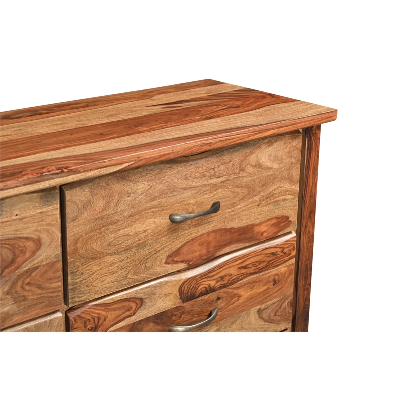 Pemberly Row Mid-Century 6-drawer Live Edge Solid Wood Dresser in Brown