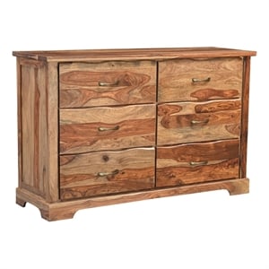 Pemberly Row Mid-Century 6-drawer Live Edge Solid Wood Dresser in Brown