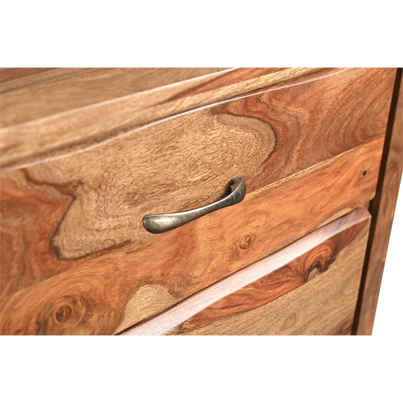 Pemberly Row Mid-Century 5-drawer Live Edge Solid Wood Chest in Brown