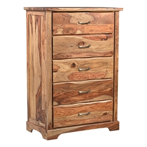 Pemberly Row Mid-Century 5-drawer Live Edge Solid Wood Chest in Brown