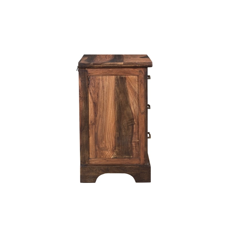 Pemberly Row 3-piece Solid Wood Queen Bedroom Set in Dark Brown